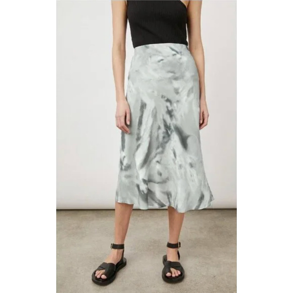 RAILS Anya Satin Midi Skirt Tie Dye Sage Diffusion A-Line Lined NWOT - Picture 3 of 11